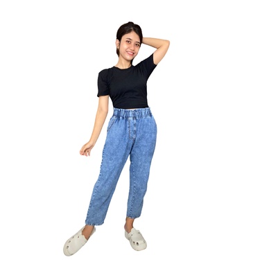 Boyfriend Pinggang Full Karet Highwaist Wanita Big Size XL-4XL