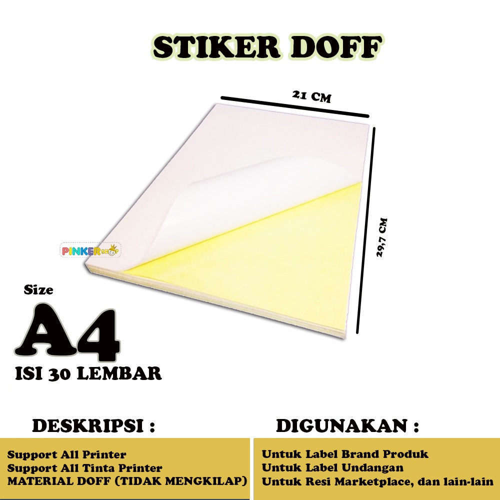 

Kertas Stiker A4 Doff isi 30 lembar / Kertas Sticker A4 Doff / Kertas Stiker / Kertas Sticker