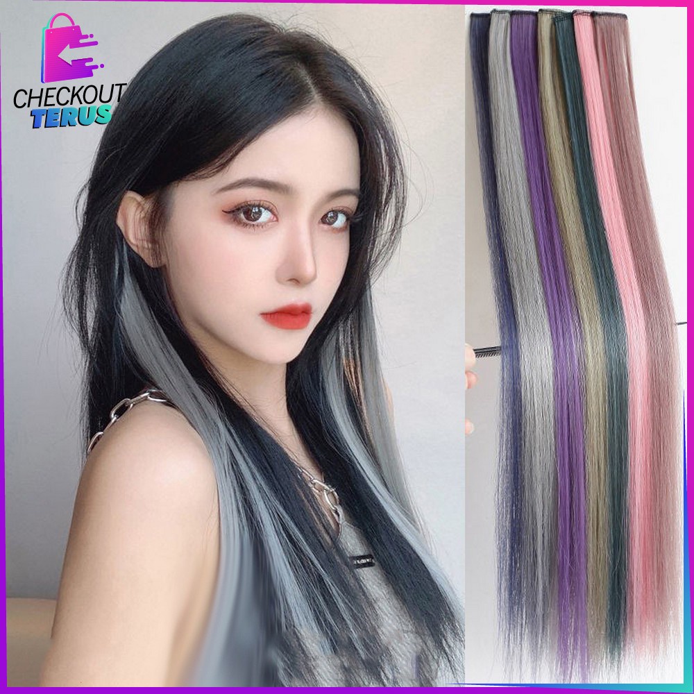 CT K144 Wig Jepit Rambut Palsu Lurus Panjang Single Hair Extention Colourful Wanita Hair Clip Cewek Korea Warna Warni Import