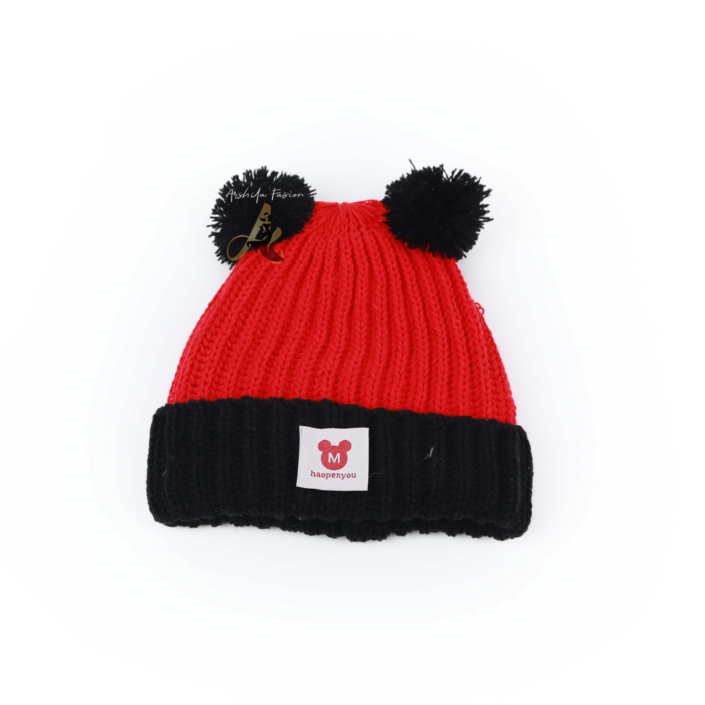 TOPI BAYI KUPLUK POMPOM RAJUT / TOPI BAYI 2 WARNA