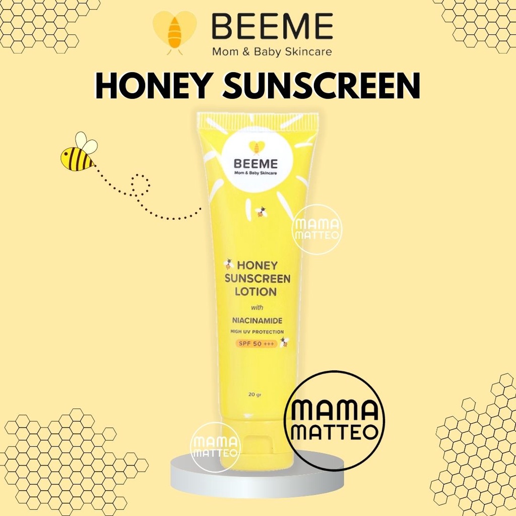 BEEME Honey Sunscreen Lotion with Niacinamide SPF 50+++ 20gr / BEE ME Suncreen Matahari Ibu Anak Bayi / BEEME MEMBER PLATINUM BANDUNG