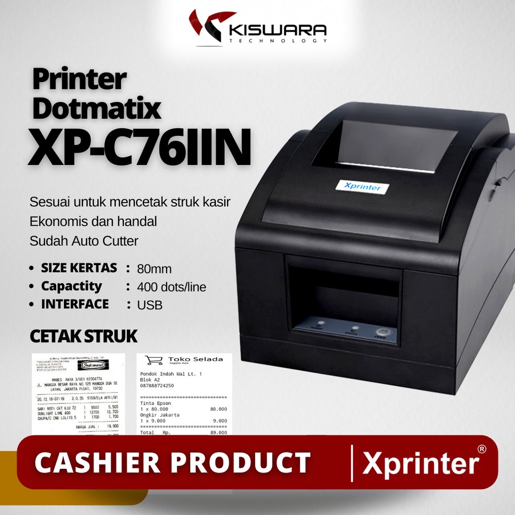 Printer Dotmatix Xprinter XP-C76IIN Cutter - USB