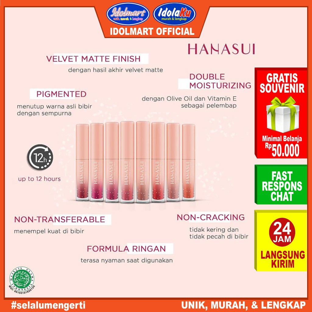 IDOLAKU Hanasui Mattedorable Lip Cream | Matte Dorable LipCream Lipstick Cair Mate Hanasui