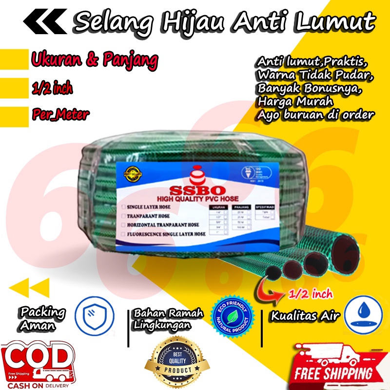 SELANG AIR PERMETER 1/2 INCH BENANG HIJAU ANTI LUMUT TEBAL 2 MM SELANG TAMAN KEBUN ALAT CUCI MOTOR MOBIL COD