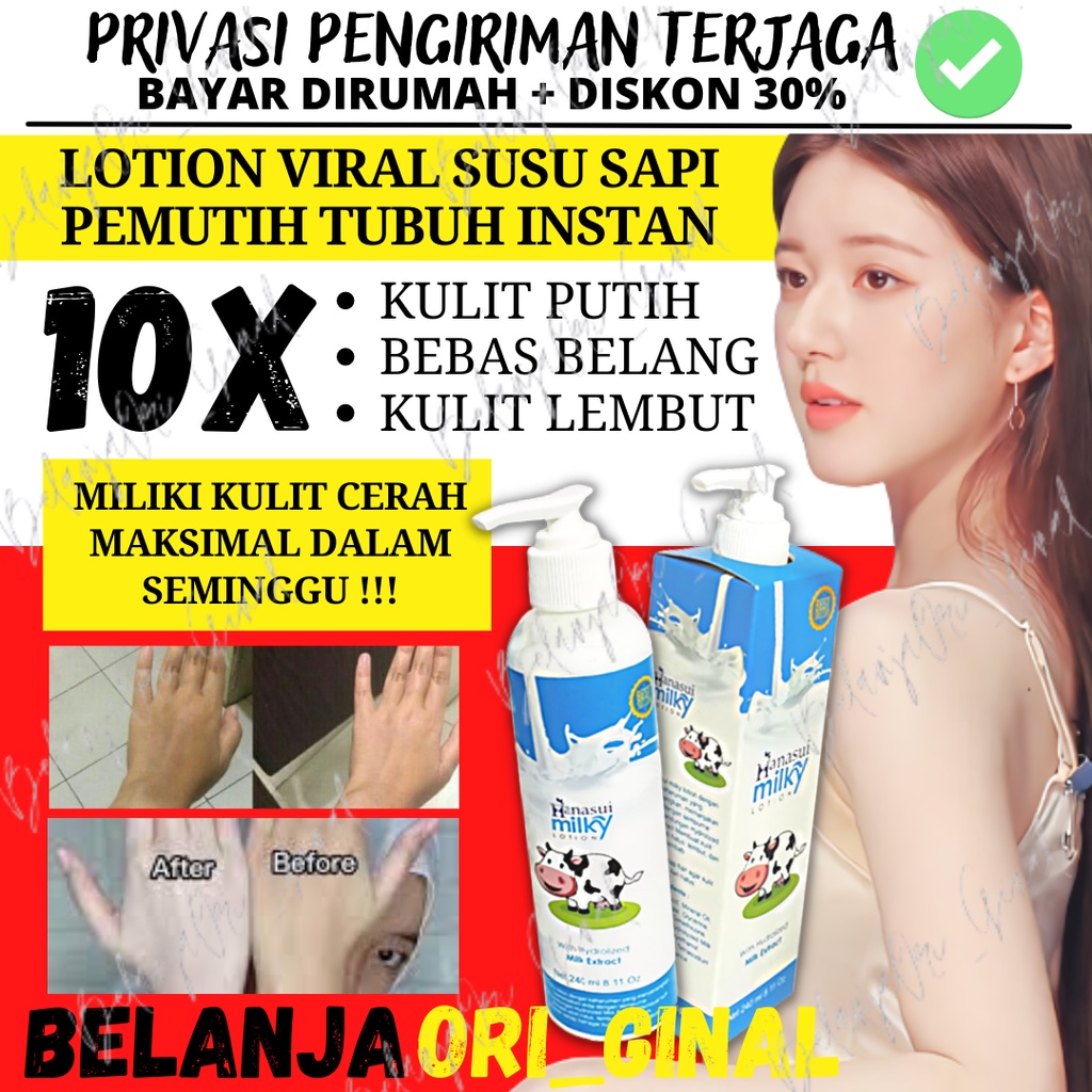 LOTION PEMUTIH BADAN PERMANEN HANASUI NEW GLUTA MILKY BPOM PENCERAH KULIT PELEMBAB KULIT KERING PEMU