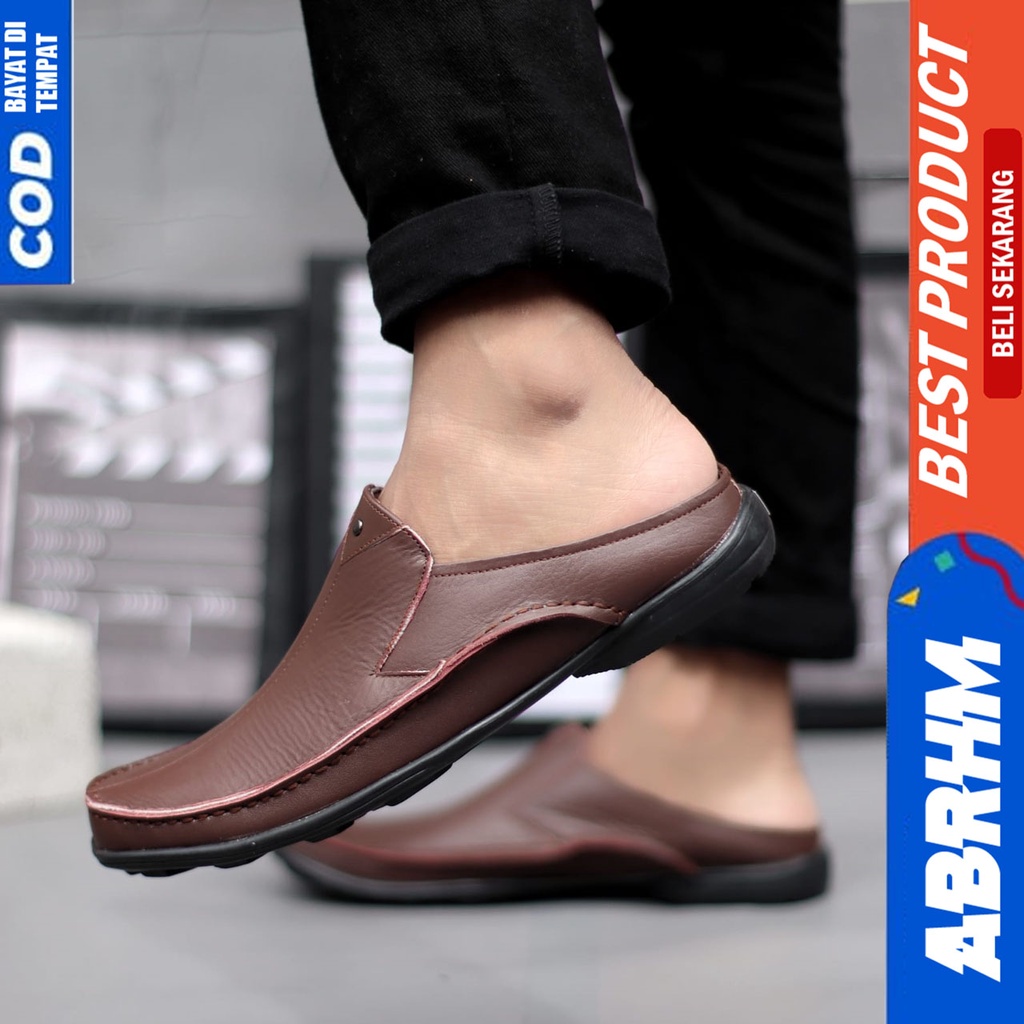 Sepatu Sandal Casual Kulit Asli Bustong Tutong Sendal Slop Original Murah Terbaru Kekinian