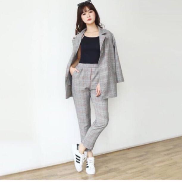 PALING DIMINATI Roxy Premium Set Blazer Pants Kotak / Outer Blazer Linen Blazer Kotak Casual / Blaze