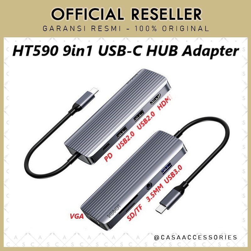 Robot HT590 9in1 USB-C HUB HDM VGA Adapter USB3.0 Macbook - New HT390