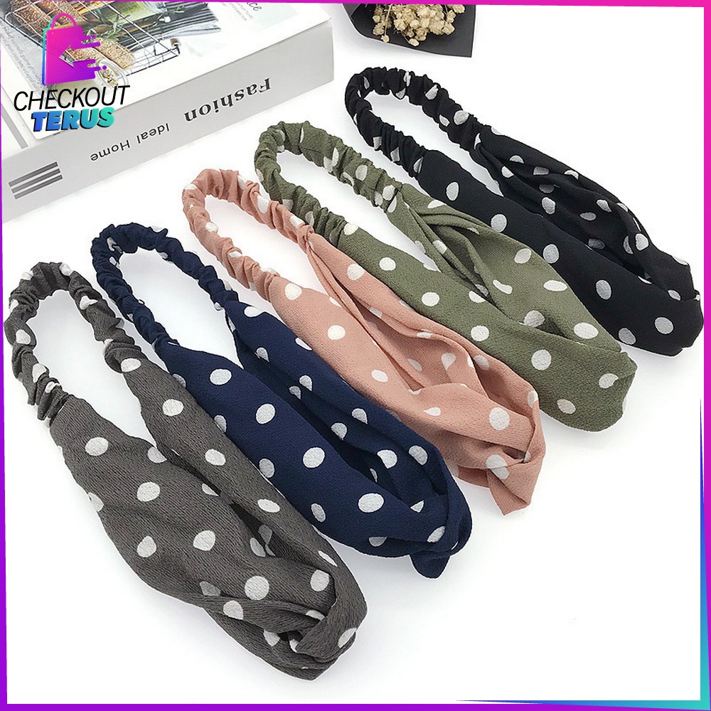 CT C65 Bando Kain Korea Motif Polkadot Bendo Karet Korean Fashion Wanita Kekinian Model Turban Bandana Simpul Import