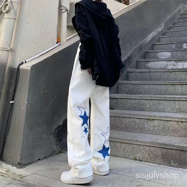 [✅BISA COD] #Sisjuly# Y2K Celana Panjang Wanita/ Huruf Bordir Dicetak Celana Jeans Pinggang Tinggi Lo
