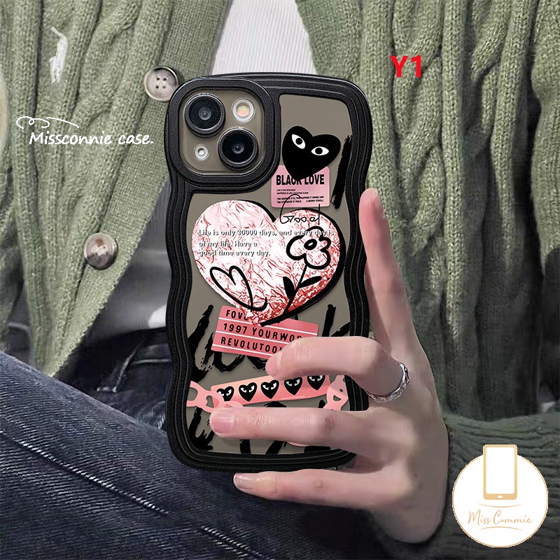 Fashion Comme des Garcons Case Realme C53 10 C55 C35 C12 C11 2021 C3 C15 C21Y 9i 5i C25 C25s C25Y C20 C20A C11 6i 5 5s C1 C2 Ins Graffiti Love Heart Flower Wavy Edge Soft Cover