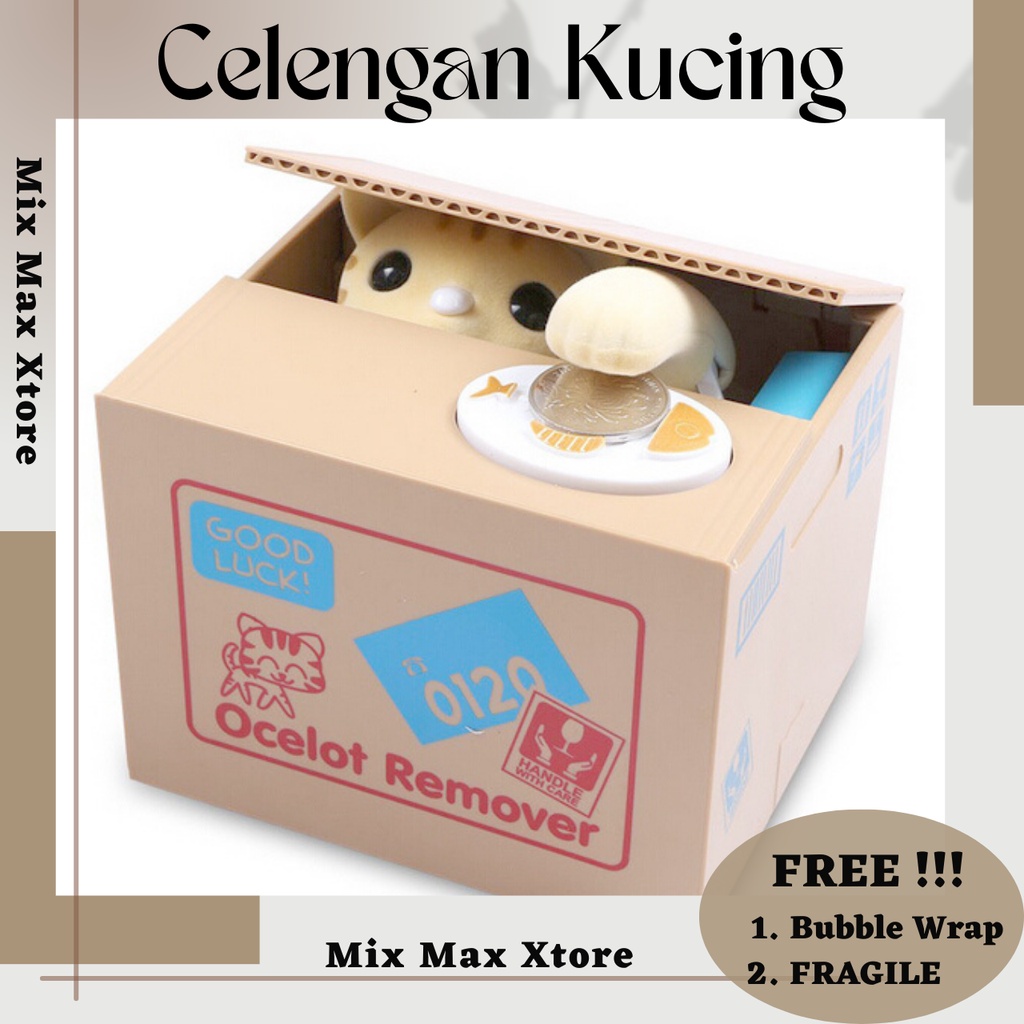 Celengan Kucing Lucu Elektrik Ocelot Remover Steal Money Cat Piggy Bank - Brown