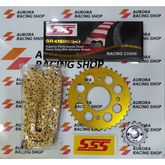 Gear Set Sss Gold Cbr 150 R / Sonic 150 R & Rantai Sss 415 Hsbt Gold #Original