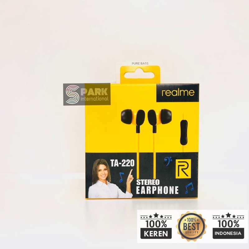 HANDSFREE EARPHONE REALME TA-220 STEREO SUPERBASS PACKING DUS BY SMOLL