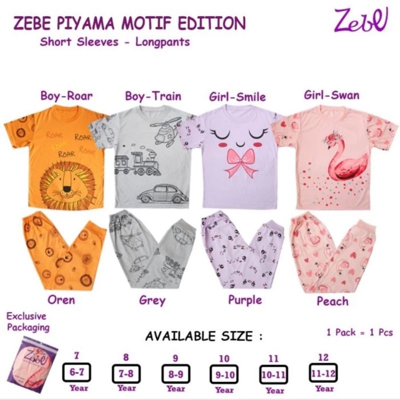 Zebe Setelan Lengan Pendek Celana Panjang Motif Edition - Setelan Anak