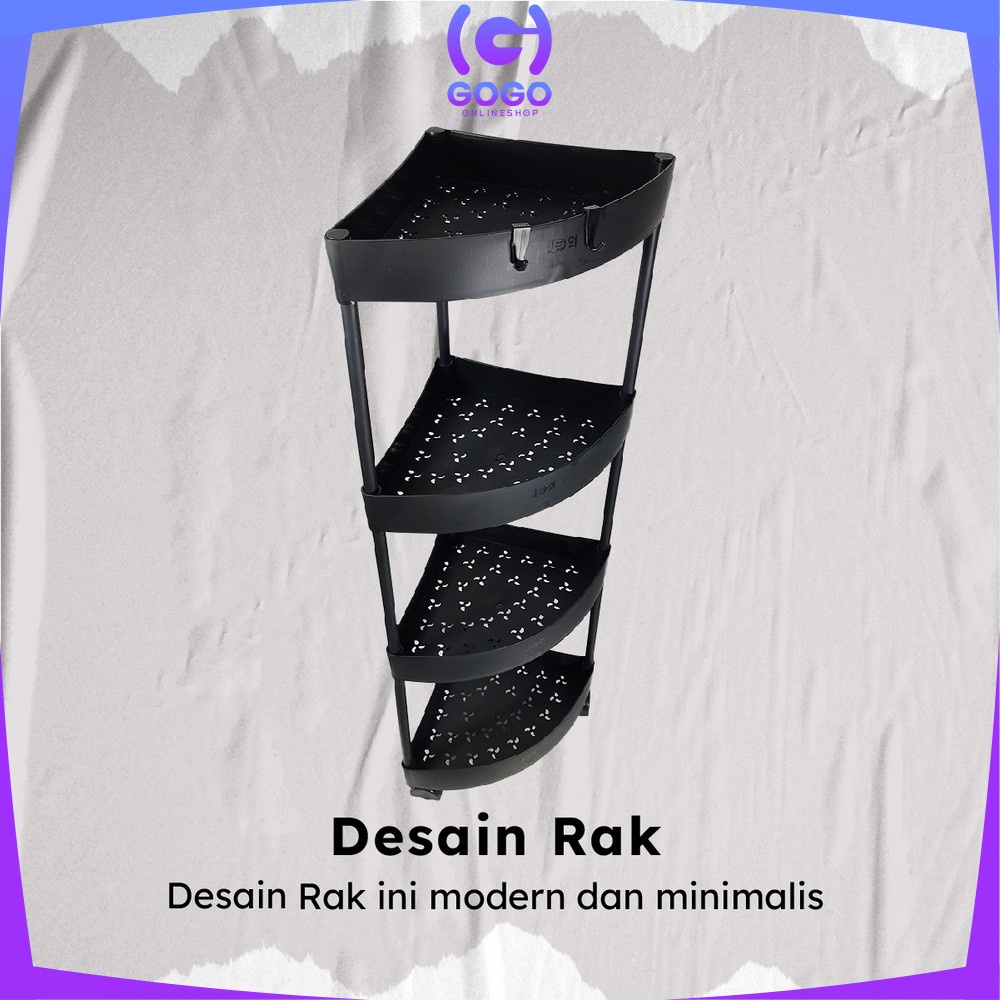 GOGO-C824 Rak Dapur Triangle 4 Tingkat Rak Trolley Susun Penyimpanan Serbaguna Dengan Roda / Rak Kamar Mandi Sudut Anti Air