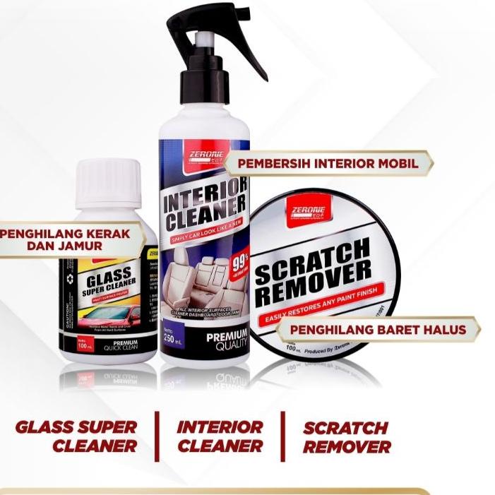 ℮ Paket Hemat Pembersih Mobil Zerone Japan Penghilang Baret Body Mobil Glass Super Interior Cleaner 