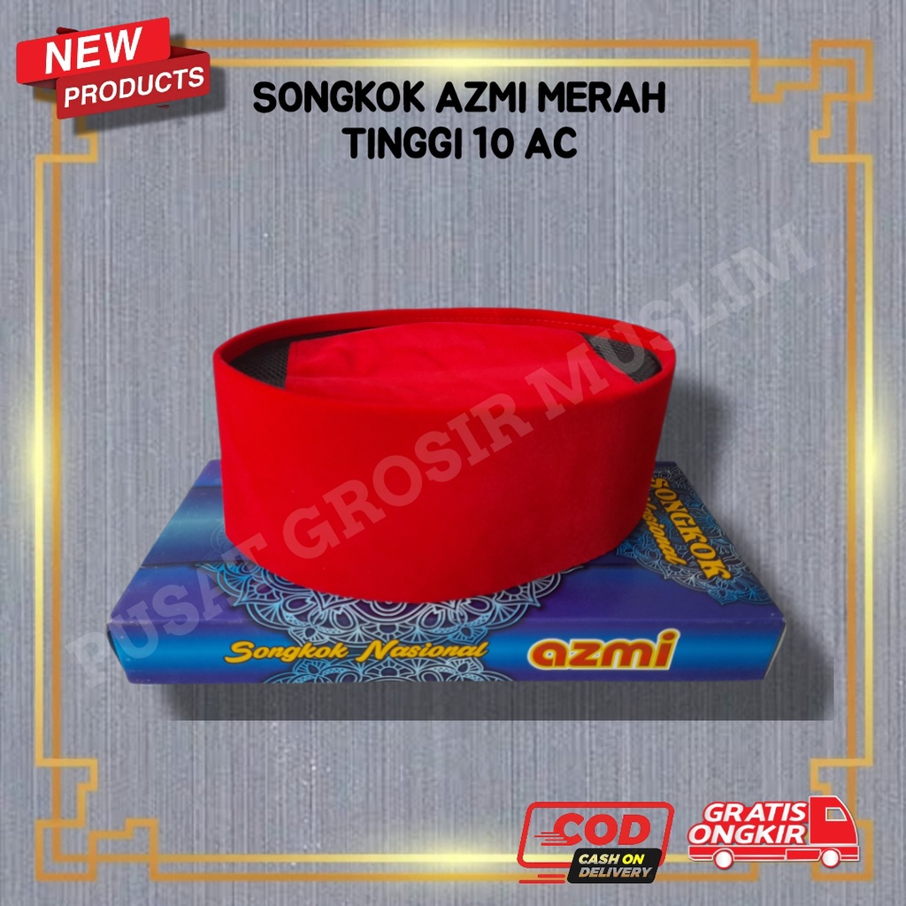 Songkok Nasional Merah Peci Kopiah Songkok Azmi Polos AC Tinggi 10 Kualitas Premium!!!