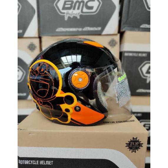 HELM DEWASA BMC MILAN DORAEMON RETRO BLACK ORANGE ORIGINAL | HELM ANAK SD SMP SMA | HELM MOTIF KARTU