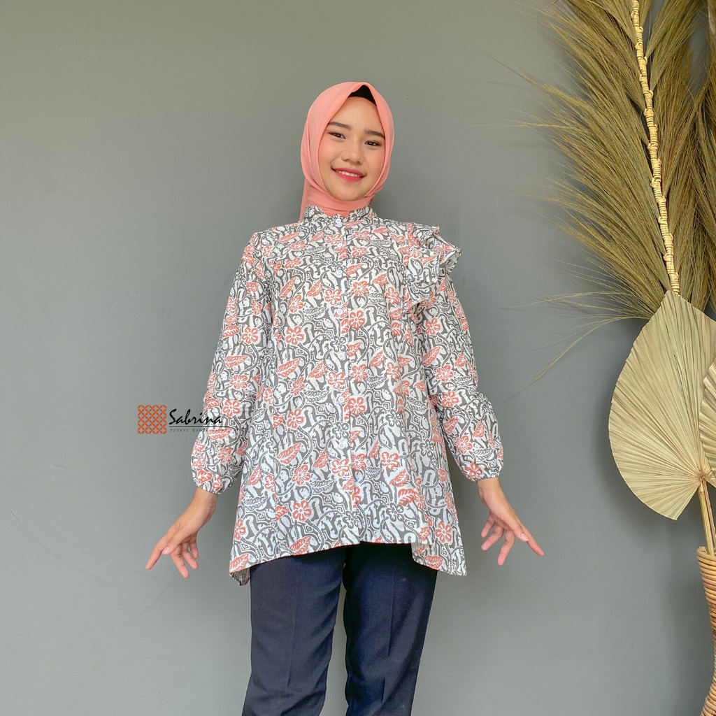 BLOUSE BATIK PRIESTY Atasan Batik Kerja Kantor Wanita Busui Katun Soft Pastel Ruffle Rampel Modis Modern Kekinian