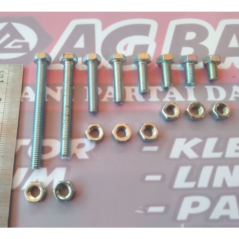 Baut Mur Putih M7 x 55 (5,5 cm) / Baut 11 Putih / BMP / Baut Hex / Baut Kunci 11