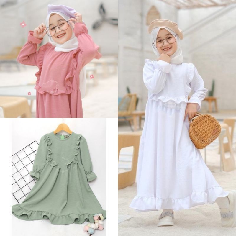 Dress Amak Lebaran 2023 Import Hijab Setelan Baju Muslim Anak Games Tanggung Satu Set Jilbab Baju Ke