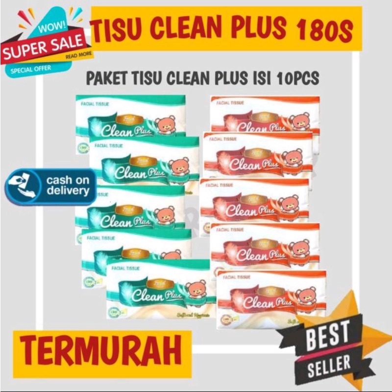 Paketan Isi 10 Pcs Tisu Clean Plus 180 Sheet