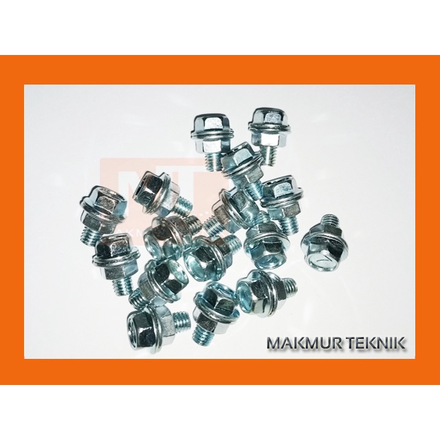 Baut mur Flange Bolt M6x12 paket 16 pcs