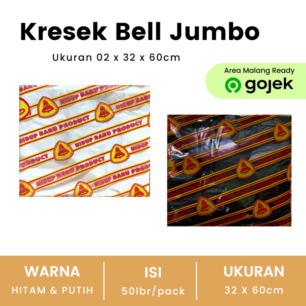 Kantong Kresek Plastik Jumbo BELL 35 cm Besar Hitam Putih TERMURAH / Kresek Catering / Kresek Laundr