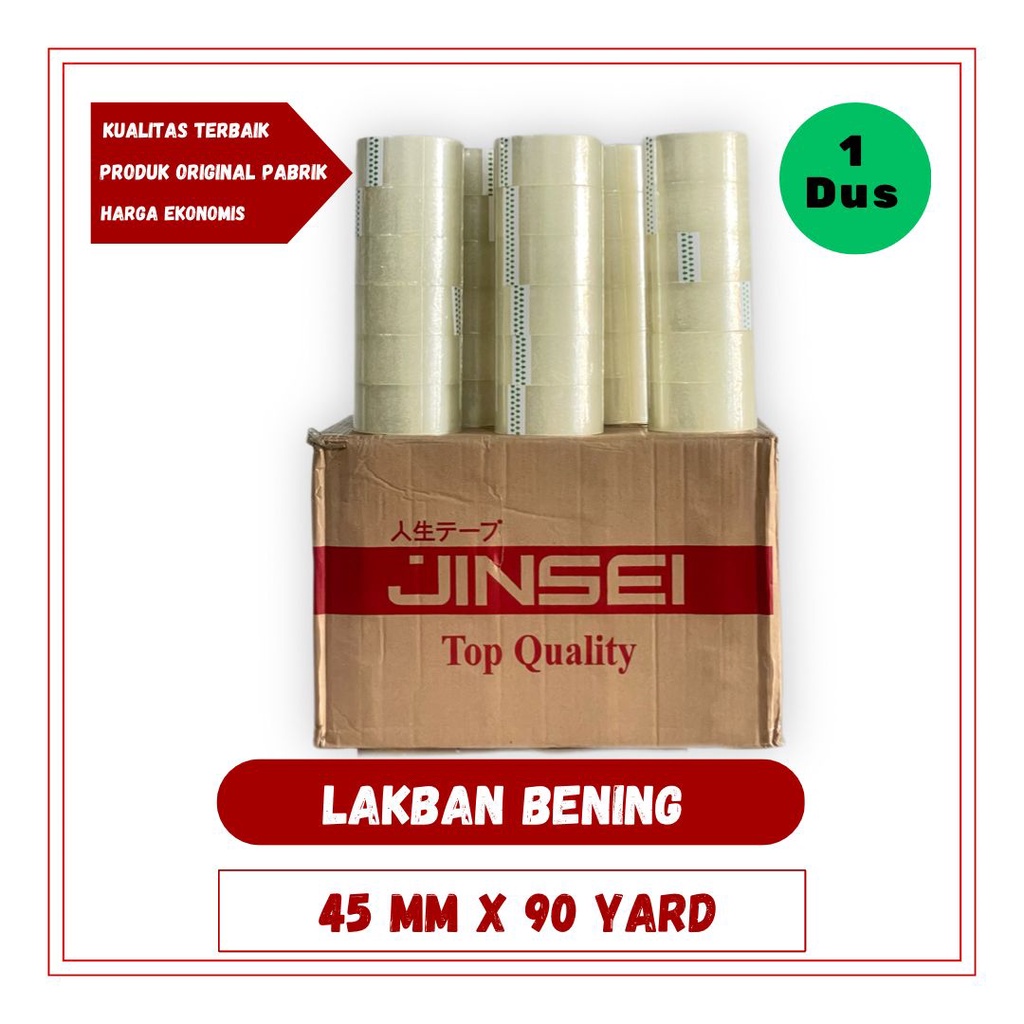 

(1 DUS) Lakban Clear Bening 45 Mm x 90 Yard JINSEI 1 DUS ( 72 PCS ) LENGKET KUALITAS TERBAIK - HARGA GROSIR TERMURAH