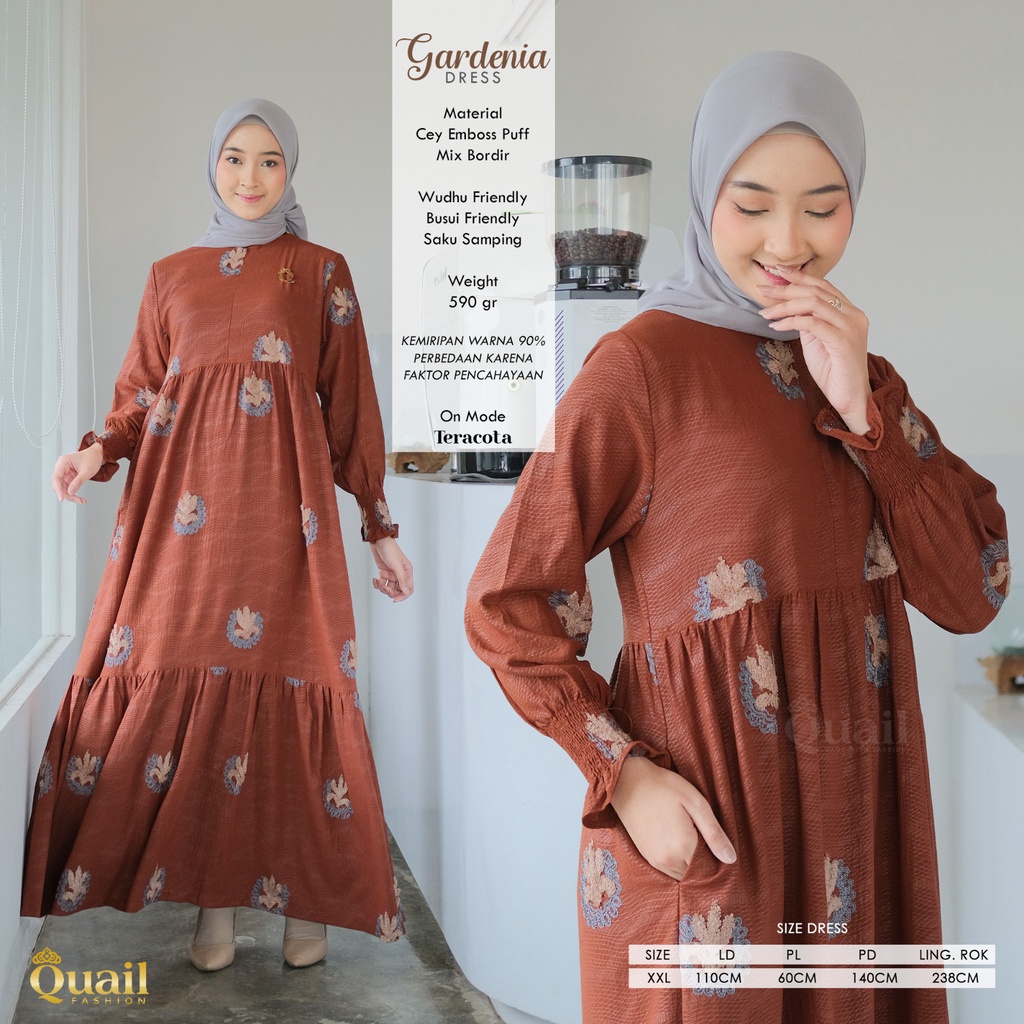 GAMIS QUAIL HIJAB EMBOS BORDIR GARDENIA