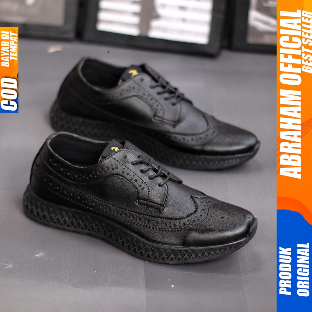 Sepatu Casual Sneakers Pria Hitam Kerja Santai Abraham Fito