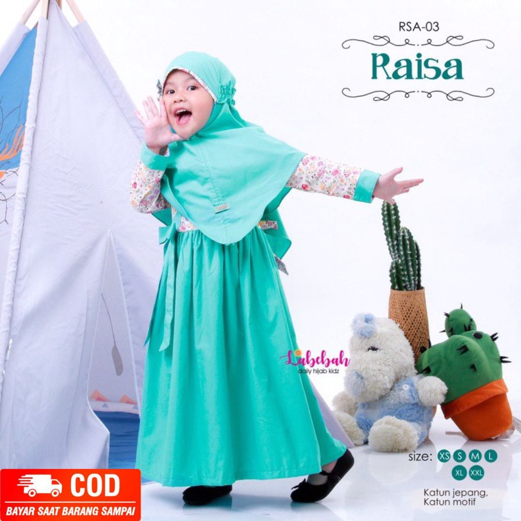 LABEBAH GAMIS MODEL HANBOK BAHAN KATUN JEPANG SET JILBAB POLOS RAISA SERIES DRESS MUSLIM SIZE BALITA
