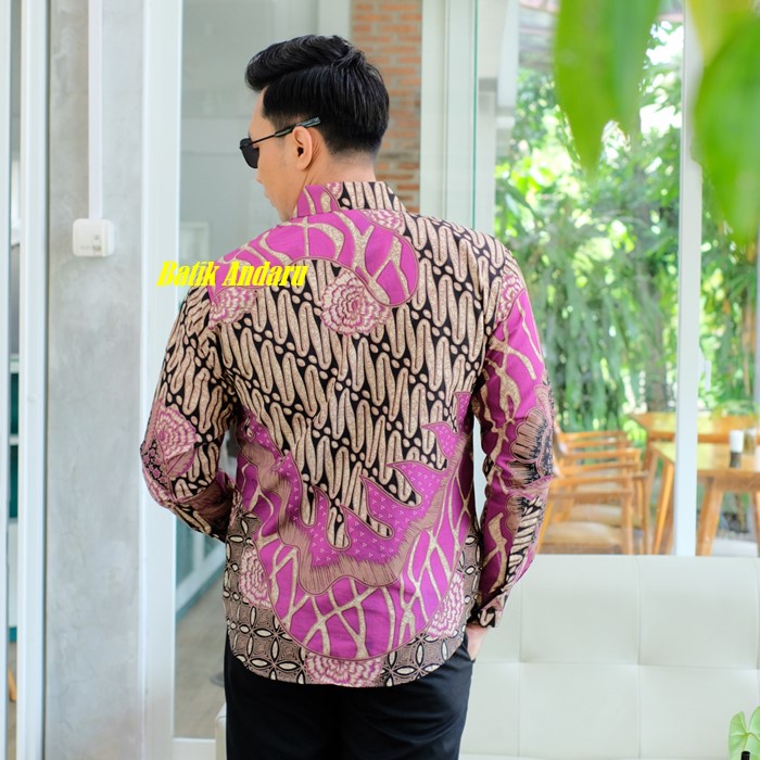 Baju Kemeja Batik Pria Slimfit Lengan Panjang Modern Atasan Premium Warna Ungu Lilac