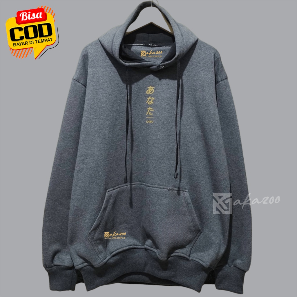 switer distro pria original bandung AKAZOO warna abu tua  logo JPN tulisan kamu sablon gold sweater oversize wanita korean style hoodie polos jumbo oversize murah hodie cowok distro simple keren  hoodi pria terbaru 2021 umisex m l xl xxl premium akazoo