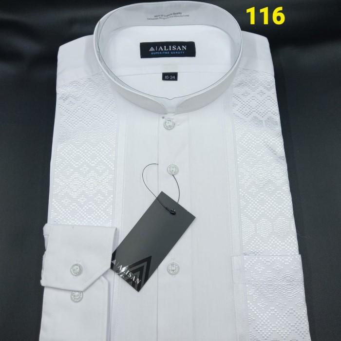 Baju Koko Pria Bordir Alisan Putih 0058 Reguler Lengan Panjang