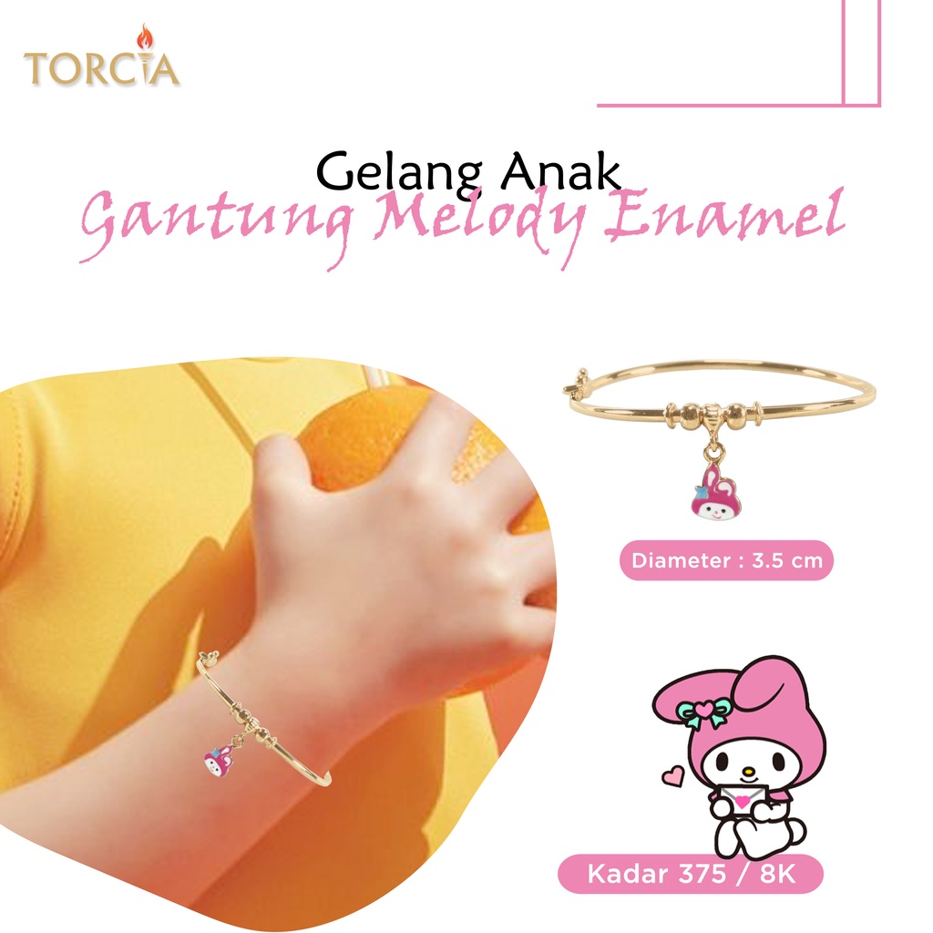 Gelang Bayi dan Anak Emas Asli Gantung Melody Enamel Kadar 375 Torcia