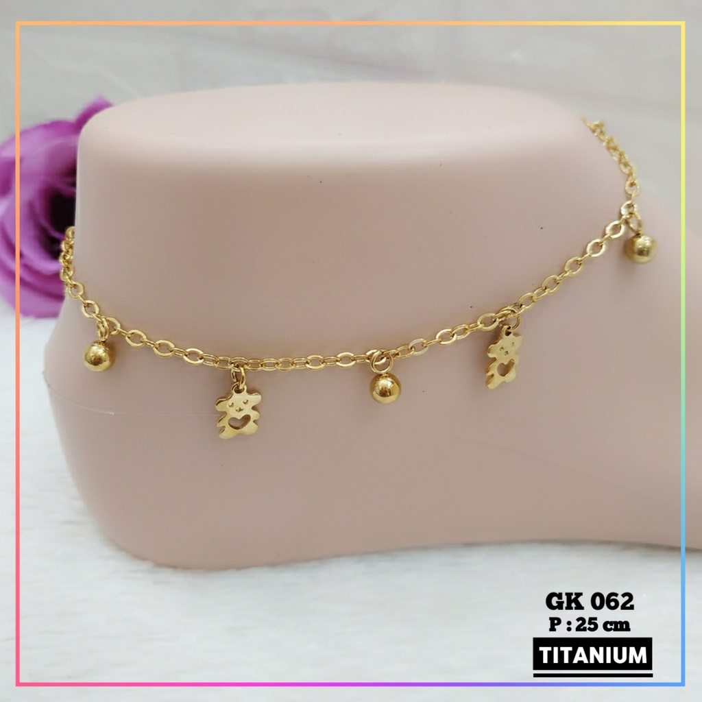 Gelang kaki titanium dewasa bear love perhiasan lapis emas gold GK 062
