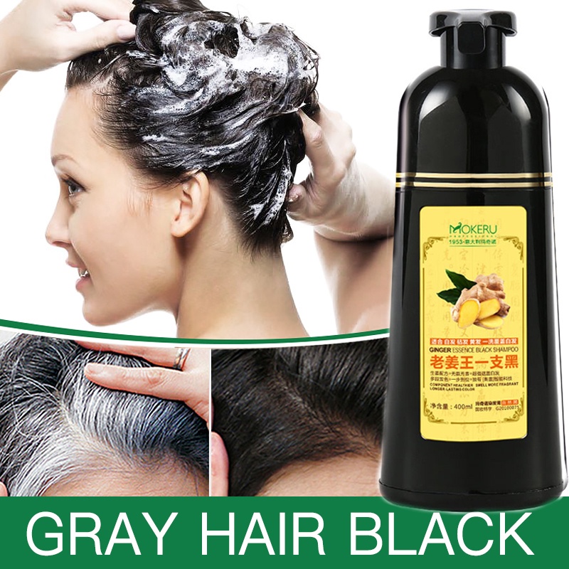 Mokeru Shampoo Pewarna Rambut Herbal Alami 500ml Shampo Penghitam Rambut Uban Menjadi Hitam Hasil Permanen 100% ORI