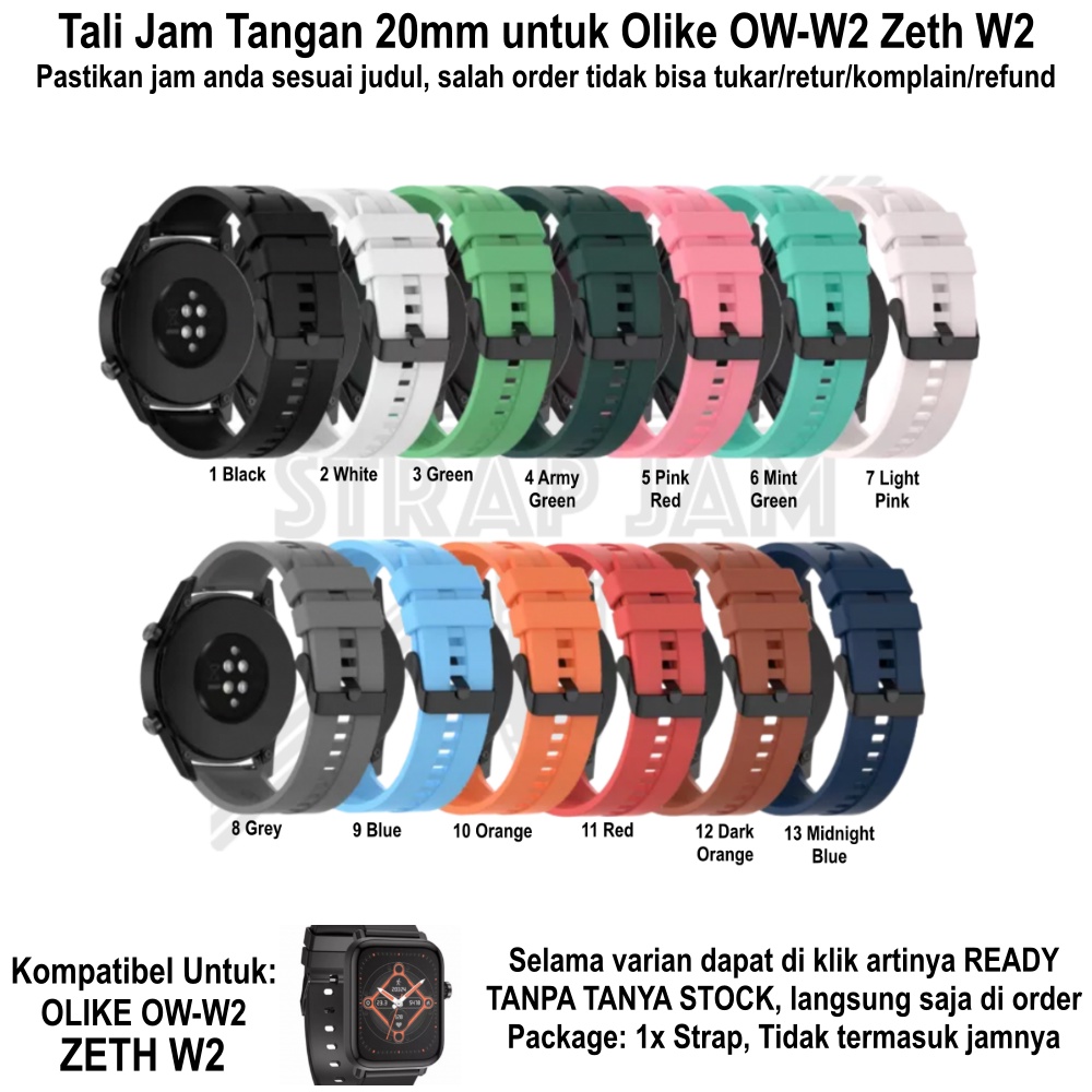 T2E 20mm Tali Jam Smartwatch Olike OW-W2 Zeth W2 - Strap Rubber Silikon Buckle Hitam