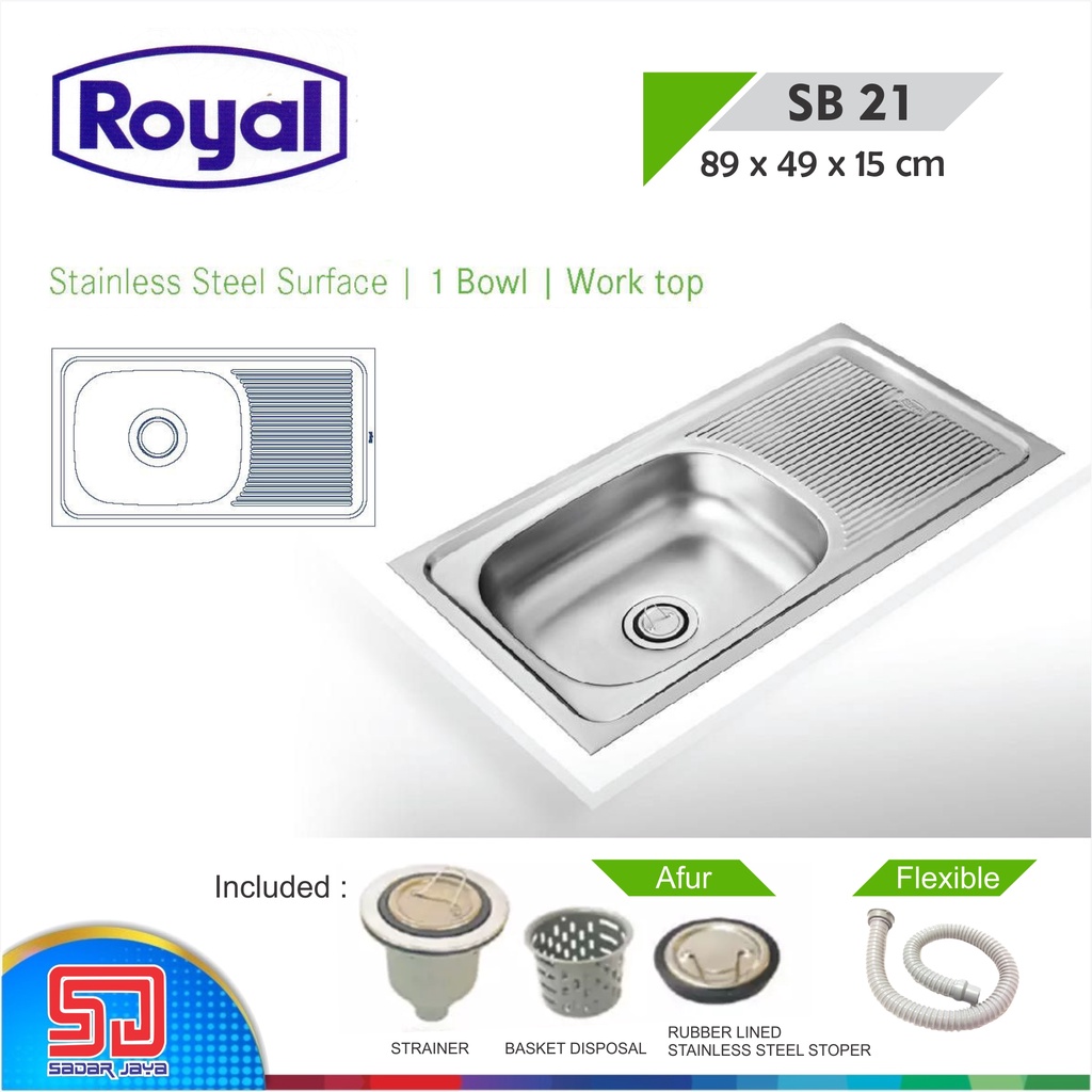 Royal Kitchen Sink SB 21 Wastafel Dapur Bak Cuci Piring Sayap Pengering Stainless Steel Royalsink SB21