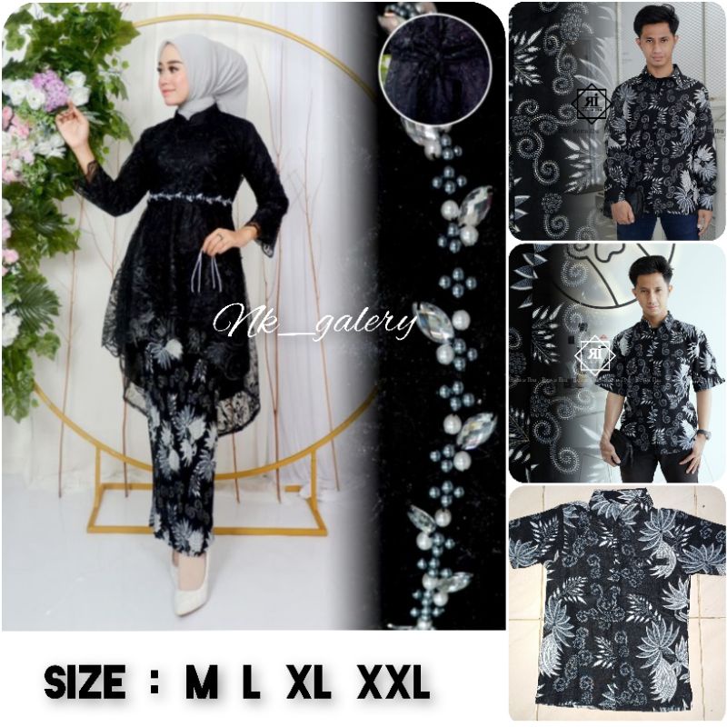 COUPLE KEBAYA MODERN TUNIK LESTI PAYET HITAM / BAJU COUPLE BATIK KELAPA SILVER
