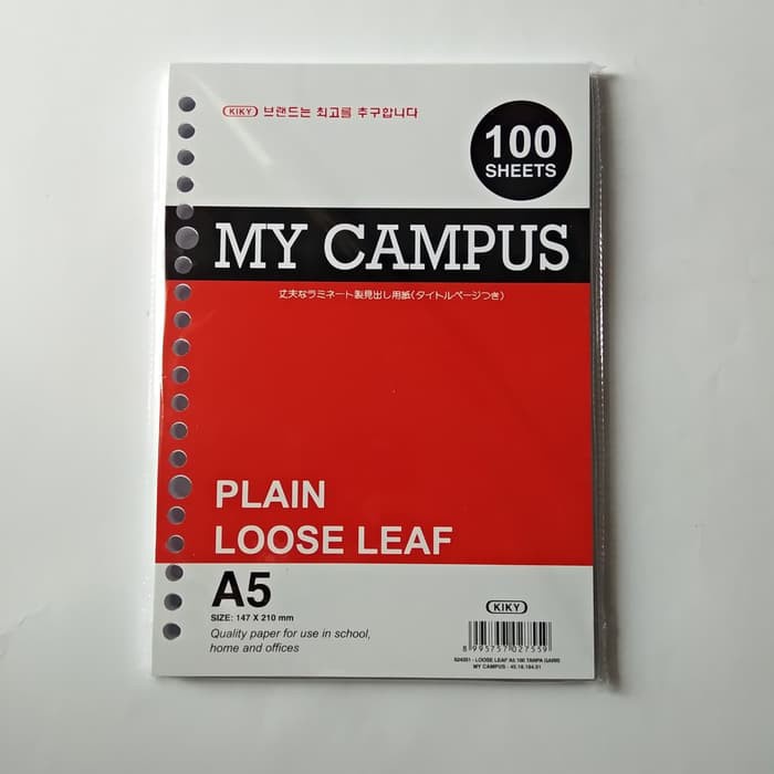 

KIKY LOOSE LEAF TIDAK BERGARIS A5 100SH CAMPUS