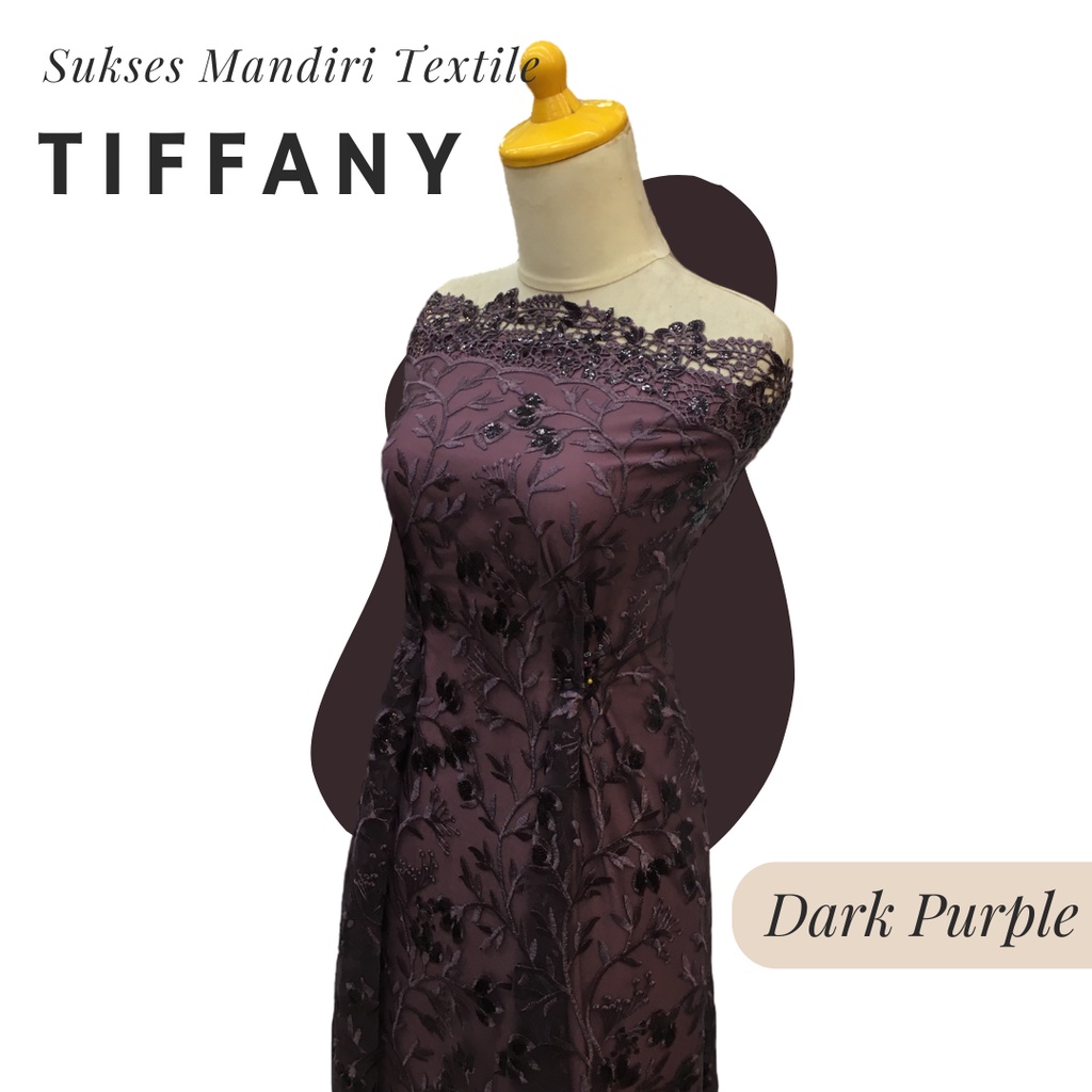 [TIFFANY] Brukat Tile Payet Renda Tile Motif Bunga Warna Dark Purple Ungu Tua | Harga ½ meter = 50 c