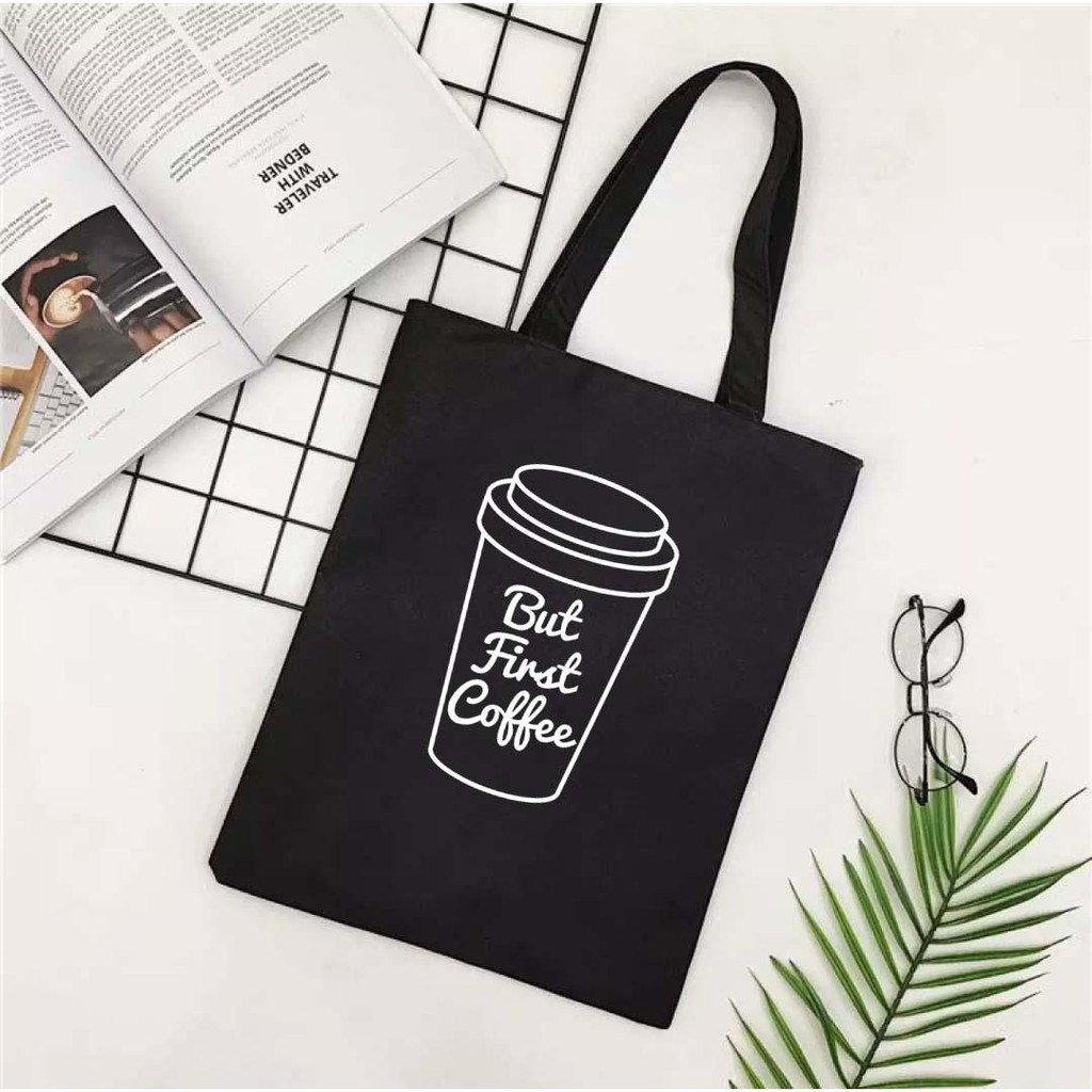 Totebag Wanita Resleting Kanvas Tas Tote Bag Coffe Sr232