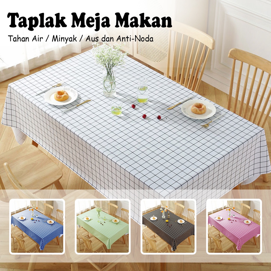 Lodoestar COD - Taplak Meja Bahan PEVA Anti Air Motif Kotak-Kotak - Taplak Meja UK 152X228CM  - D12-3C