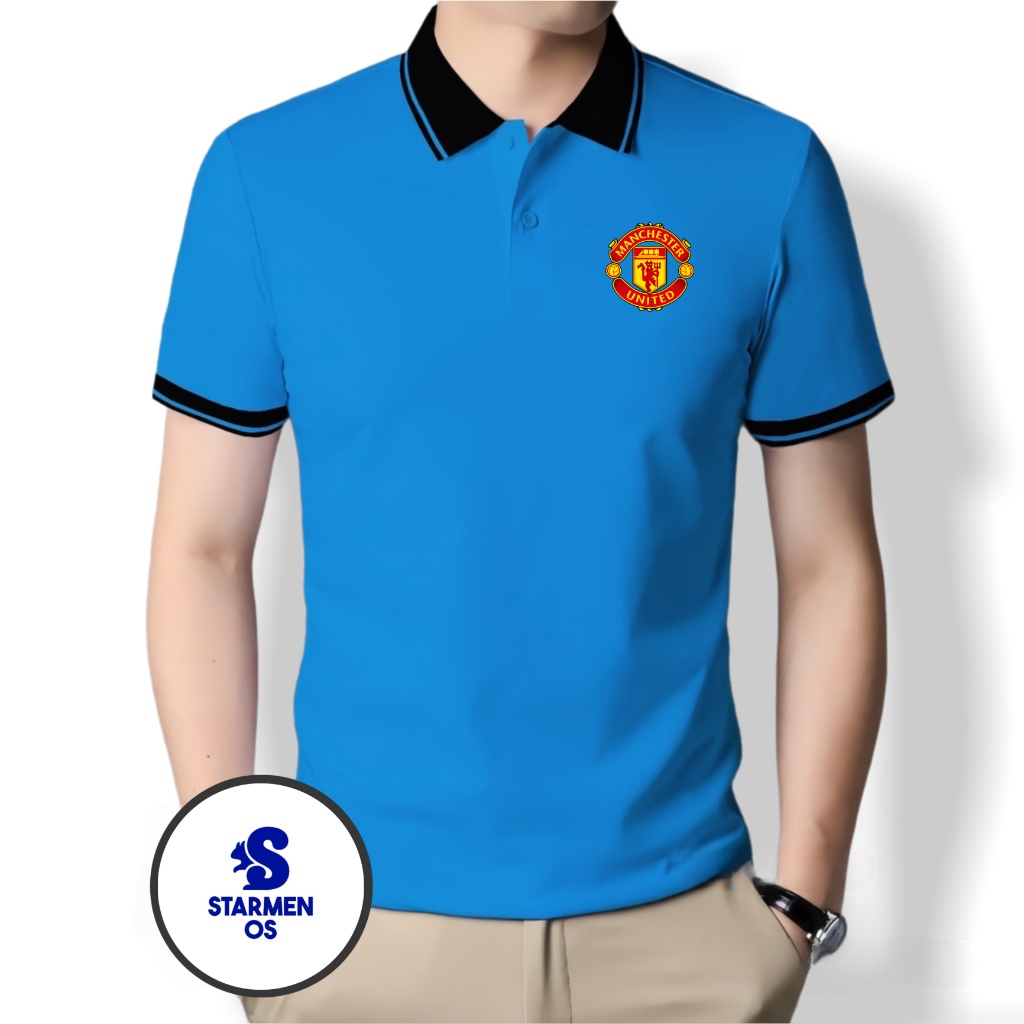 Kaos Wangki Polo Atasan Tshirt Pria Kerah Wangki Big List LOGO MANCHESTER UNITED
