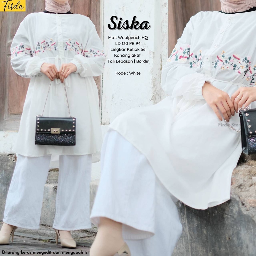 Aneka Tunik Putih Baju Atasan Wanita Lengan Panjang Siska Jumbo Bigsize LD 130 XXXXL Bordir Bunga Te
