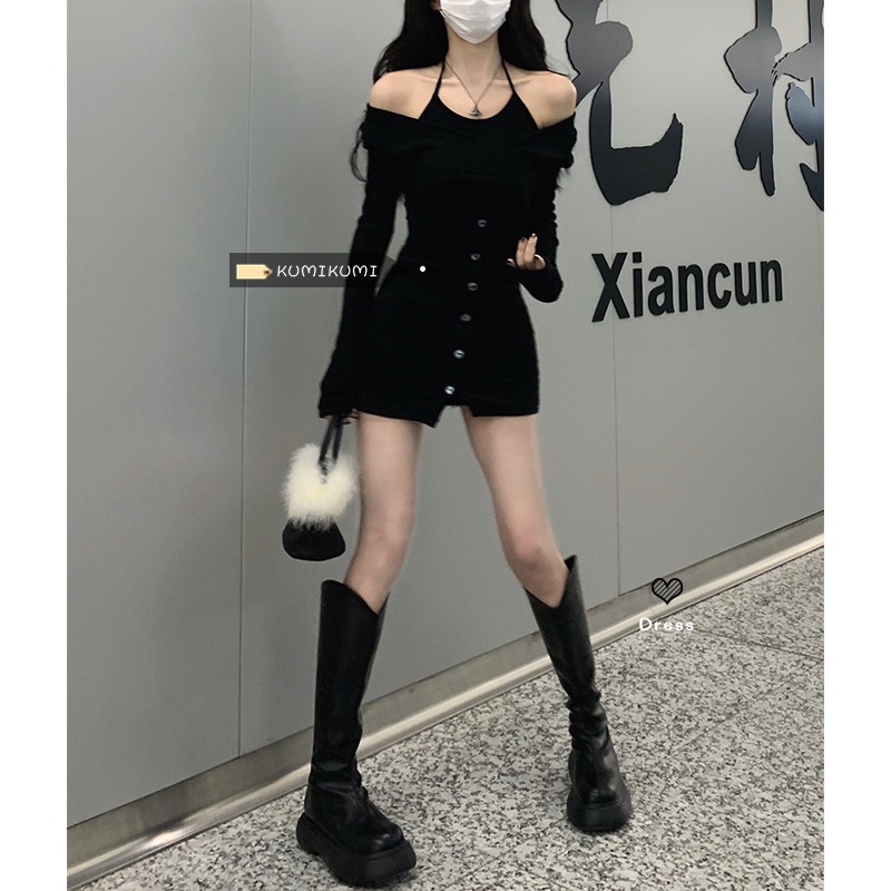 Red Kumikumi Palsu Gaun Dua Potong Babes Seksi Tanpa Tali Tas Pinggang Hip Rok Musim Semi Menggantung Leher A-line Rok Pakaian Wanita