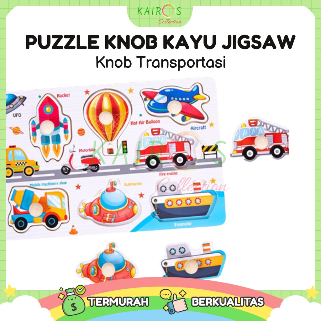 Mainan Edukasi Anak Puzzle Knob Kayu Jigsaw Alat Transportasi